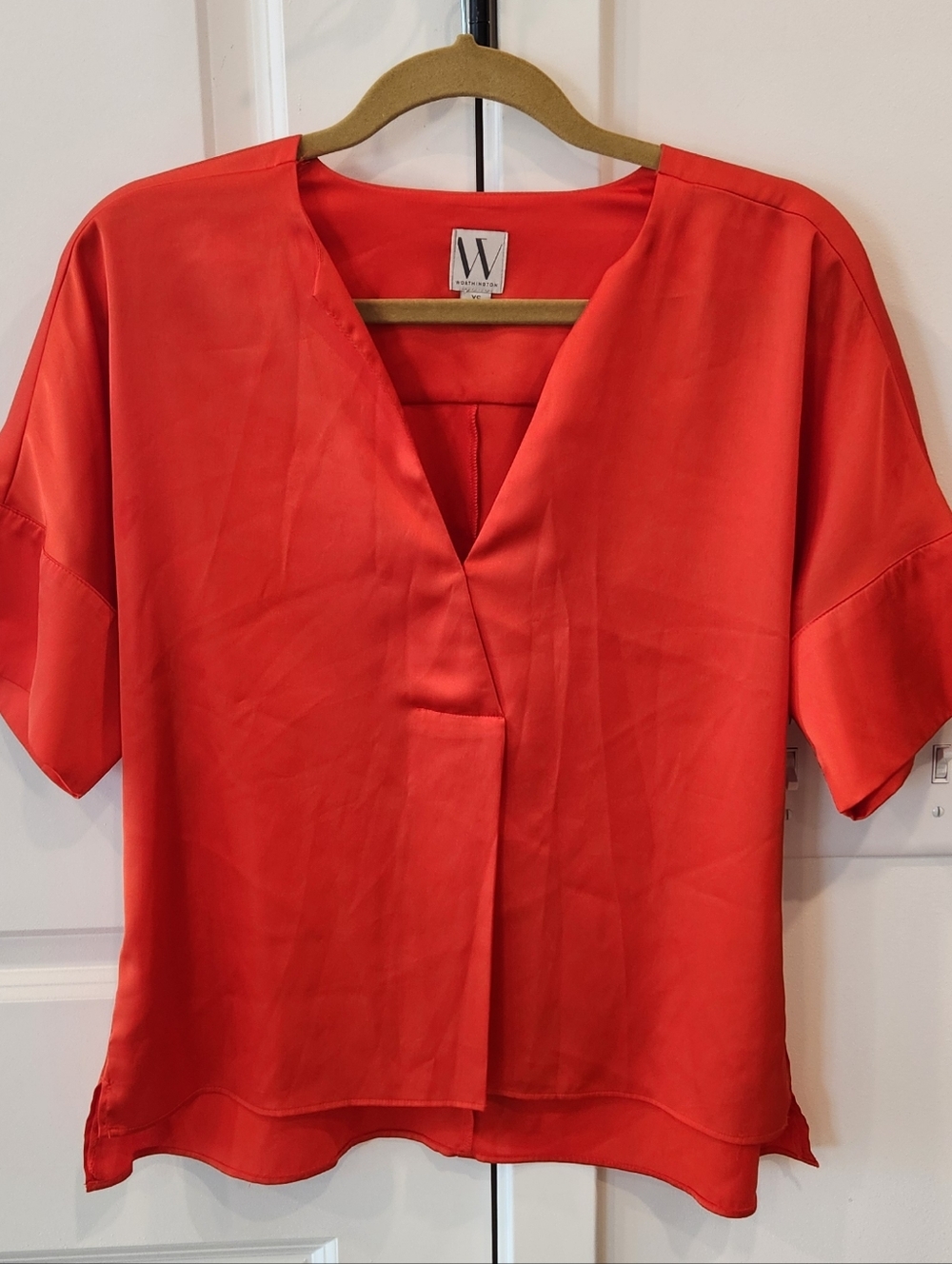 Worthington Coral-Red V-Neck Short Sleeve Blouse